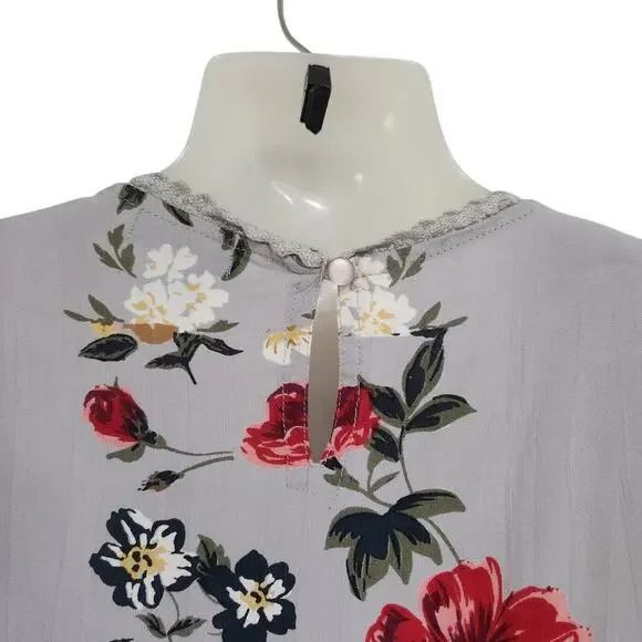 Angie Floral Crochet Trim Midi Faux Wrap Dress Cap Sleeve Multicolor Size Small - Picture 6 of 8